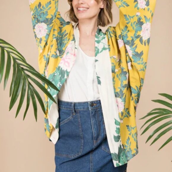 Anthropologie ELMA Floral Kimono Open Boho Lightweight Cardigan Top Jacket Beach - Picture 2 of 14